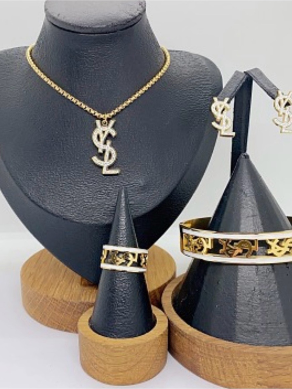 Gold Logo Necklace & Bracelet Set - Gold